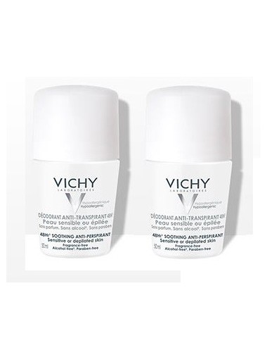 Vichy LOT*2 Déodorant Anti-Transpirant 48H - Roll-On Peau Sensible 2 x 50 ml