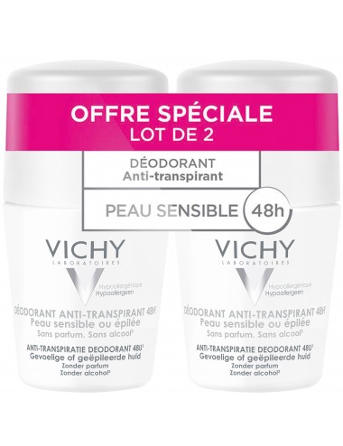 Vichy LOT*2 Déodorant Anti-Transpirant 48H - Roll-On Peau Sensible 2 x 50 ml