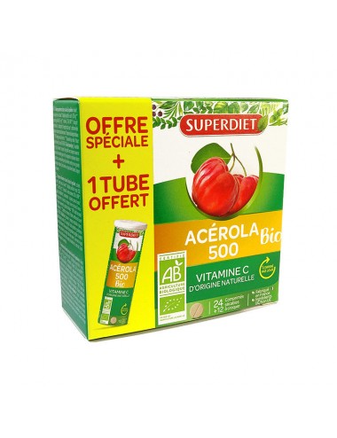 Super Diet Acérola 500 Bio 24 Comprimés + 12 Comprimés Offerts