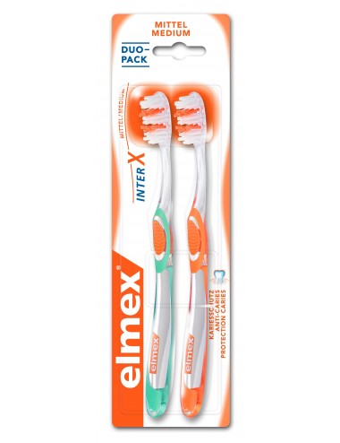 Elmex Lot Brosse à Dents Anti-Caries InterX medium tête standard - x2
