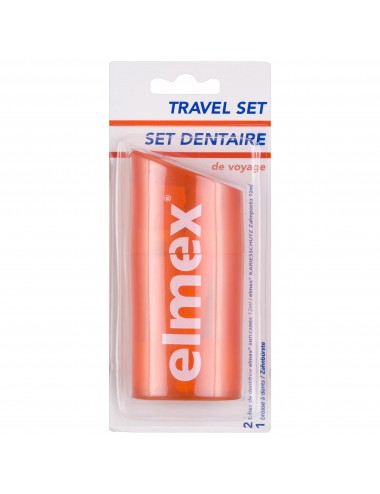 Elmex Set dentaire de voyage Anti-Caries - 1 brosse à dents + 2 mini dentifrices 12ml