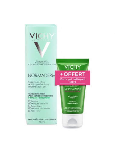 Vichy Normaderm soin correcteur anti-imperfections 50ml et gel nettoyant purifiant intense 50ml offert