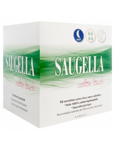 Saugella Cotton Touch Nuit 12 Serviettes Extra-Fines