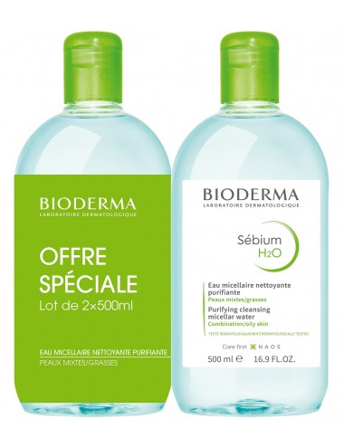Bioderma Sébium H2O Eaux micellaire Purifiante peaux mixtes à grasses lot de 2 x500ml