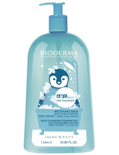 Bioderma ABCDerm Gel Moussant nettoyant lavant doux visage et corps bébé et enfant 1L