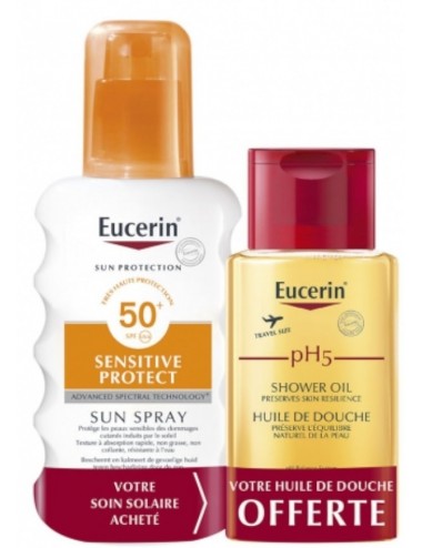 Eucerin Sun Protection SENSITIVE PROTECT Spray SPF 50 - 200ml + Huile de Douche pH5 100 ml OFFERTE