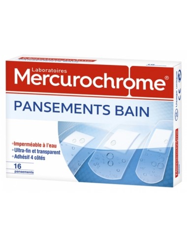 Mercurochrome Pansements Bain Aqua-Résistant Boîte de 16