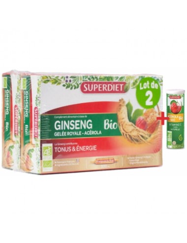 Super Diet Ginseng Gelée Royale Acérola bio 40 ampoules avec 1 acerola gratuit 