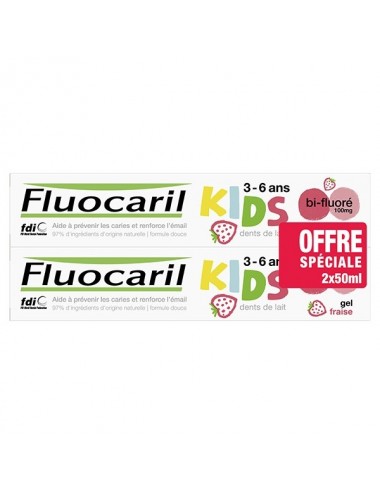 Fluocaril Kids 3-6 ans Dentifrice Gel Fraise Lot de 2 x 50ml