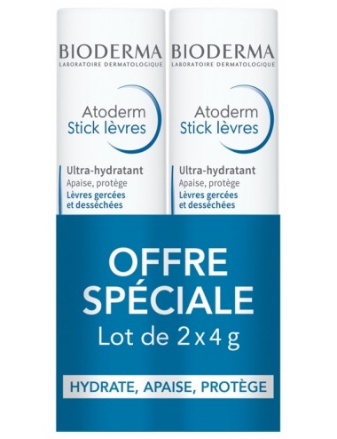 Bioderma Atoderm Stick Lèvres Ultra-Hydratant Lot de 2 x 4 g