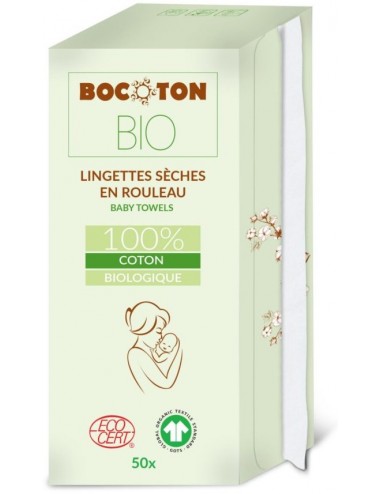 Lingettes sèches pour Bébé en Coton Bio en Rouleau x 50