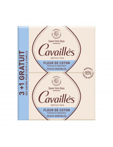 Rogé Cavaillès Savon Extra-Doux Fleur de Coton 250g x3 + 1 Offert