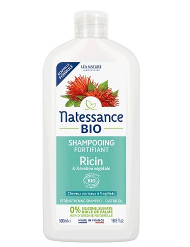 Natessance Shampoing Fortifiant Ricin Bio et Kératine Végétale 500ml