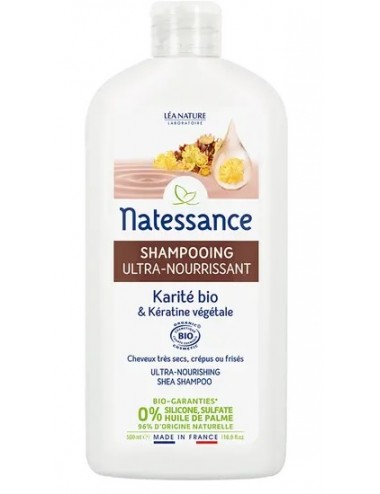 Natessance Shampoing Ultra- Nourrissant Karité Bio et Kératine Végétale 500ml
