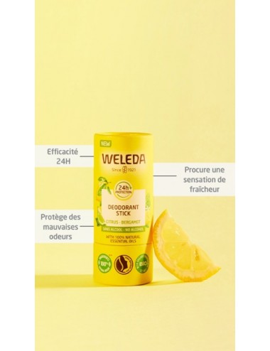 Weleda Déodorant solide 24H Citrus Bergamote Stick 50g