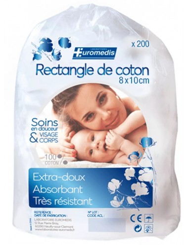 Sachet de 200 Rectangles de Coton - 8 x 10 cm
