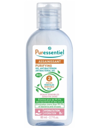 PURESSENTIEL Assainissant Gel Antibactérien Assainissant "Peaux sensibles" aux 2 Huiles Végétales Bio 80ml