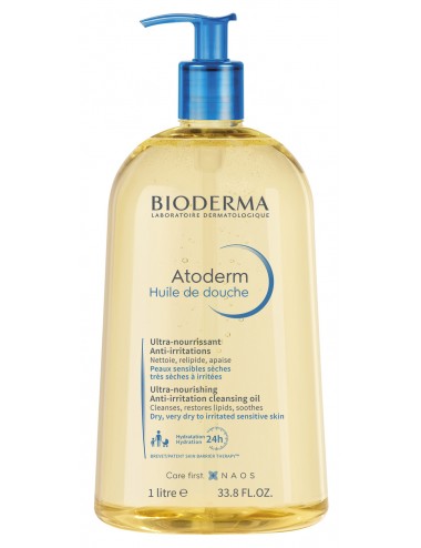 Bioderma Atoderm Huile de douche Visage et Corps Lavant Apaisant peaux sensibles 1L