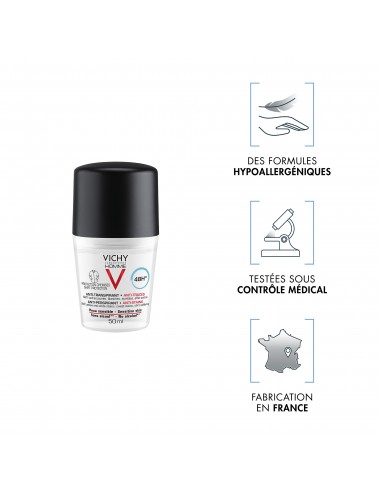 Vichy Homme Déodorant 48H anti-transpirant anti-traces protection chemise 50 ml
