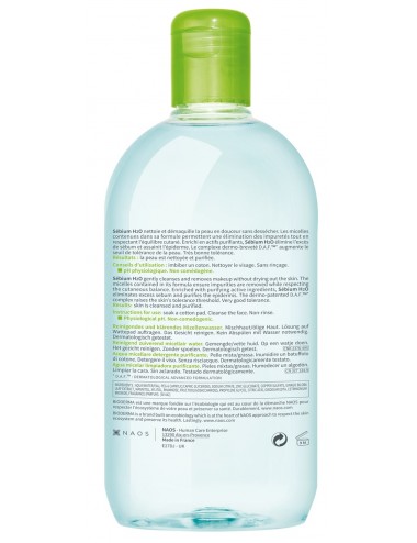 Bioderma Sébium H2O Eau micellaire Purifiante Visage et Yeux peaux mixtes à grasses 500ml