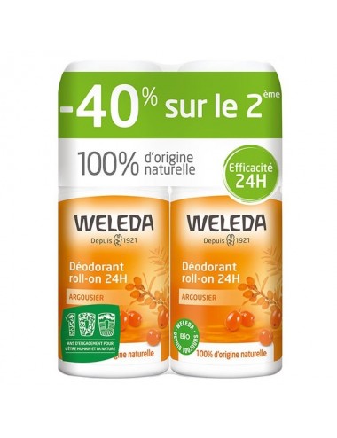 Weleda Argousier Déodorant 24h Roll-On Bio Lot de 2 x 50ml