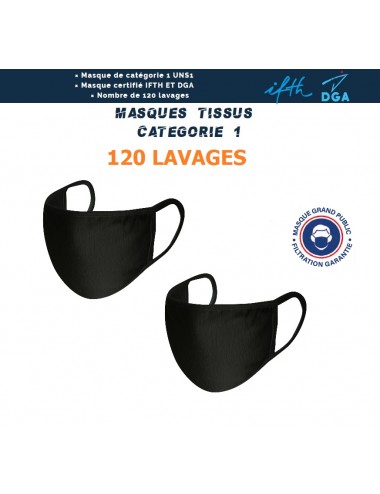 Lot de 2 Masques Réutilisables Noirs 120 Lavages