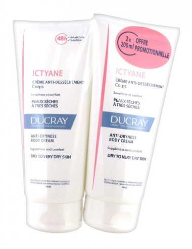 Ducray Ictyane crème anti dessèchement corps 2X200ml