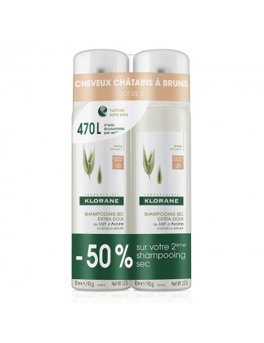 Klorane Shampoing sec au lait d'Avoine Cheveux Chatains Et Bruns 2x150ml 