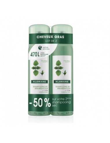 Klorane Shampoing sec à l'Ortie Tous Types de Cheveux 2x150ml