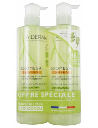 Aderma Exomega Control Gel Lavant Émollient 2en1 Lot de 2 x 500ml
