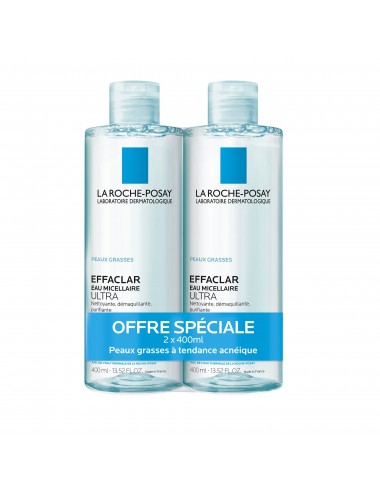 La Roche Posay LOT*2 Effaclar Eau micellaire Peau Grasse à Tendance Réactive 400ml