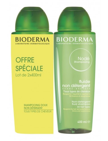 Bioderma Nodé Fluide Shampoing sans sulfate cuir chevelu sensible Lot de 2 x400ml