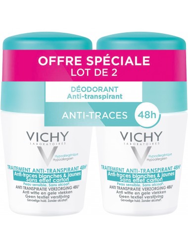 Vichy LOT*2 Bille Anti-Transpirant 48H, Anti-Traces, Sans Effet Carton