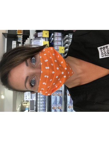 Masque réutilisable "Pois Orange" 100% coton- Lavable 30 fois