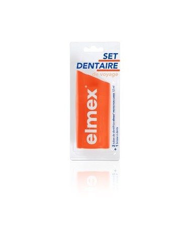 Elmex Set dentaire de voyage Anti-Caries - 1 brosse à dents + 2 mini dentifrices 12ml