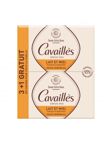 Rogé Cavaillès Savon Extra-Doux Lait & Miel 250g x3 + 1 Offert