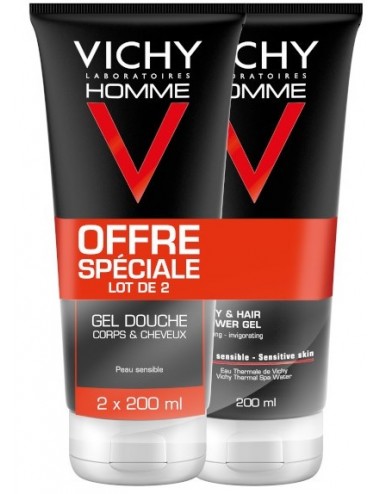 Vichy Homme Mag C Gel douche Hydratant Revigorant 2x200ml 