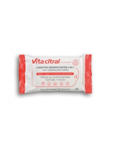 Vitacitral Lingettes 3 en 1 Désinfectantes 12 Lingettes