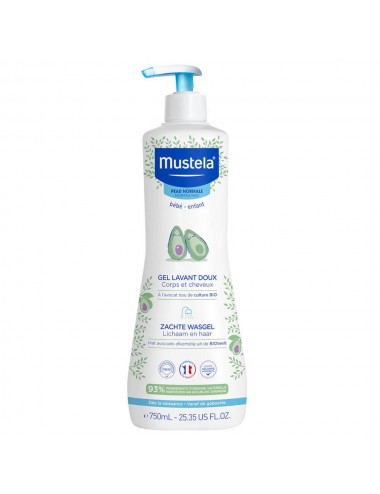 Mustela Gel Lavant Doux Bébé Corps et Cheuveux à l'avocat Bio 500ml