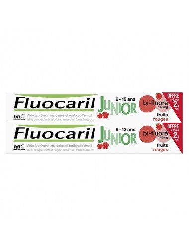Fluocaril Junior 6-12 ans Dentifrice Gel Fruits Rouges Lot de 2 x 75ml