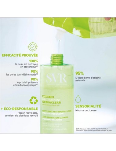 SVR Sebiaclear Recharge 400ml + Gel Moussant Nettoyant Anti-imperfections 400ml