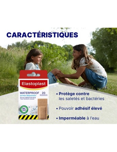 Elastoplast Waterproof Extra Résistants - 20 pansements - 1 format 26 x 76 mm