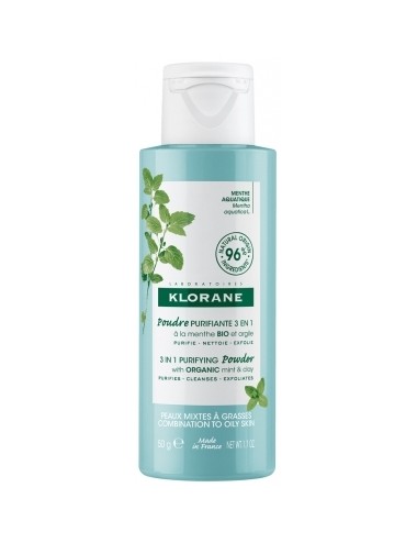 Klorane Poudre purifiante 3 en 1 à la Menthe aquatique Bio 50g