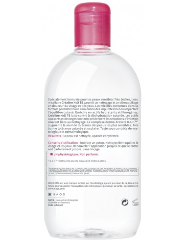 Bioderma Créaline H2O TS Eau micellaire Démaquillante peaux très sèches 500ml