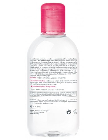 Bioderma Créaline H2O TS Eau micellaire Démaquillante peaux très sèches 250ml