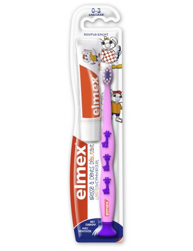 Elmex Brosse à dents Anti-Caries Enfant Débutant 0-3 ans - x1 + tube 12ml