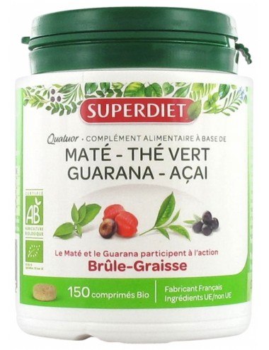 Superdiet Quatuor Maté Brûle-Graisse Bio 150 Comprimés