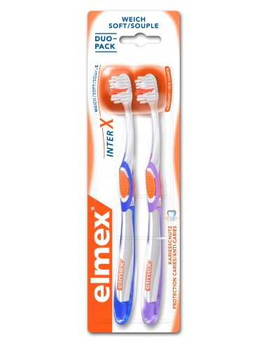 Elmex Lot Brosse à Dents Anti-Caries InterX souple tête courte - x2