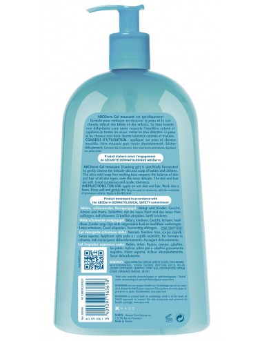 Bioderma ABCDerm Gel Moussant nettoyant lavant doux visage et corps bébé et enfant 1L