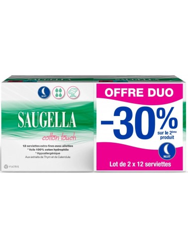 Saugella Serviettes Nuit Cotton Touch 2x12